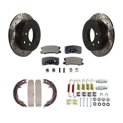 POSITION Disc Drilled & Slotted Rotors Ceramic Pads Parking Brake Shoes Hardware-KDT-102122