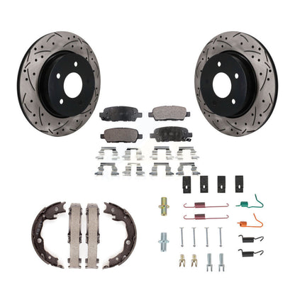 POSITION Disc Drilled & Slotted Rotors Ceramic Pads Parking Brake Shoes Hardware-KDT-102126