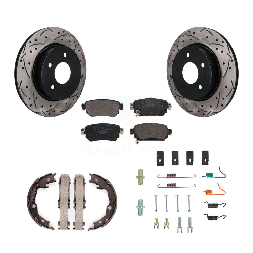 POSITION Disc Drilled & Slotted Rotors Ceramic Pads Parking Brake Shoes Hardware-KDT-102127 Kit.bestparts.ca