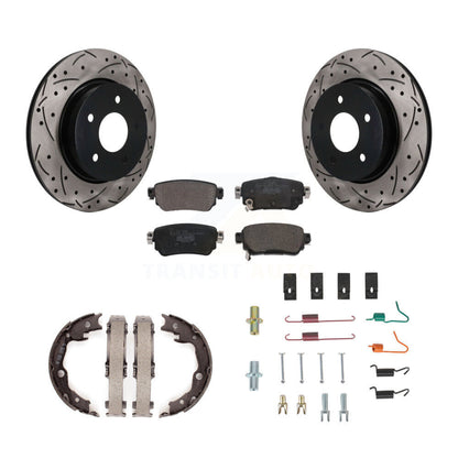 POSITION Disc Drilled & Slotted Rotors Ceramic Pads Parking Brake Shoes Hardware-KDT-102127