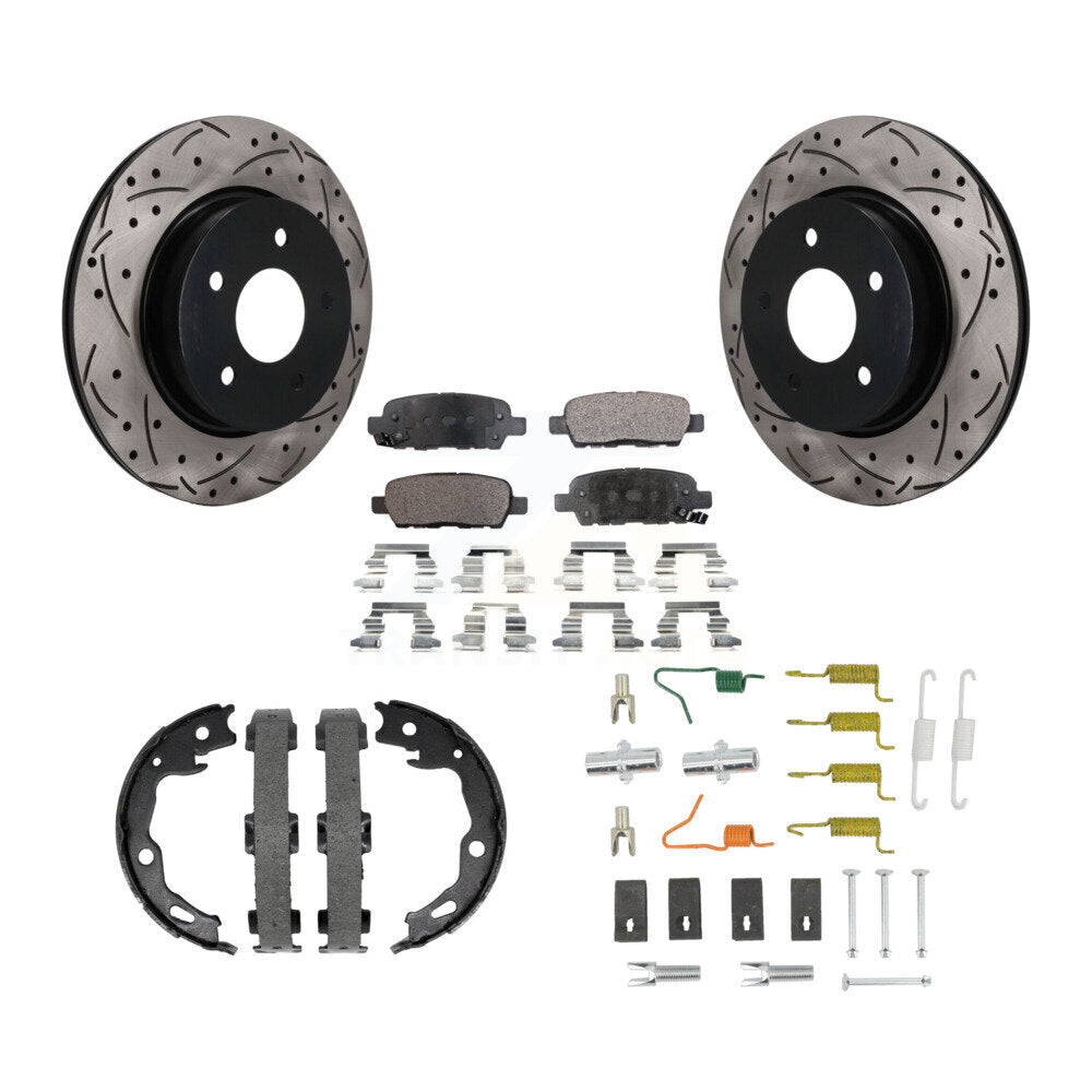 POSITION Disc Drilled & Slotted Rotors Ceramic Pads Parking Brake Shoes Hardware-KDT-102128