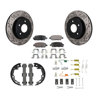 POSITION Disc Drilled & Slotted Rotors Ceramic Pads Parking Brake Shoes Hardware-KDT-102128
