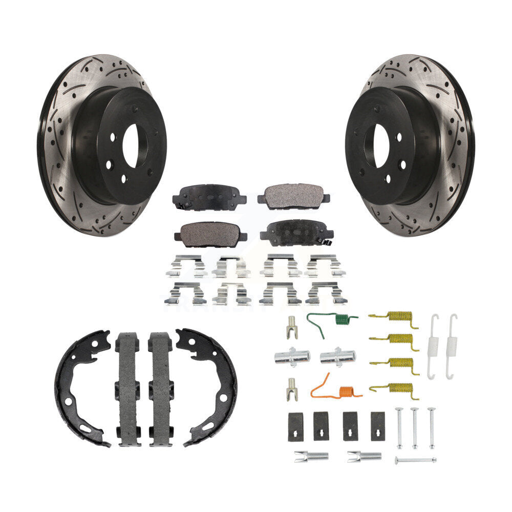 POSITION Disc Drilled & Slotted Rotors Ceramic Pads Parking Brake Shoes Hardware-KDT-102129 Kit.bestparts.ca
