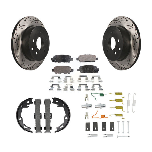 POSITION Disc Drilled & Slotted Rotors Ceramic Pads Parking Brake Shoes Hardware-KDT-102129