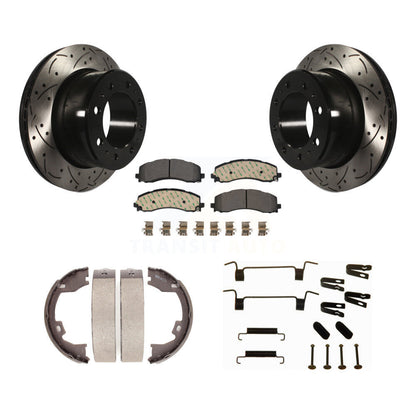 POSITION Disc Drilled & Slotted Rotors Ceramic Pads Parking Brake Shoes Hardware-KDT-102130