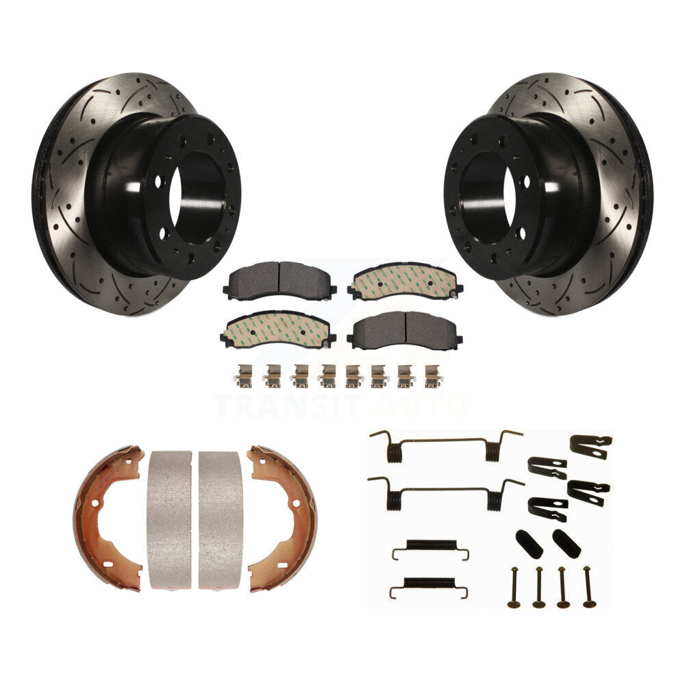 POSITION Disc Drilled & Slotted Rotors Ceramic Pads Parking Brake Shoes Hardware-KDT-102132 Kit.bestparts.ca