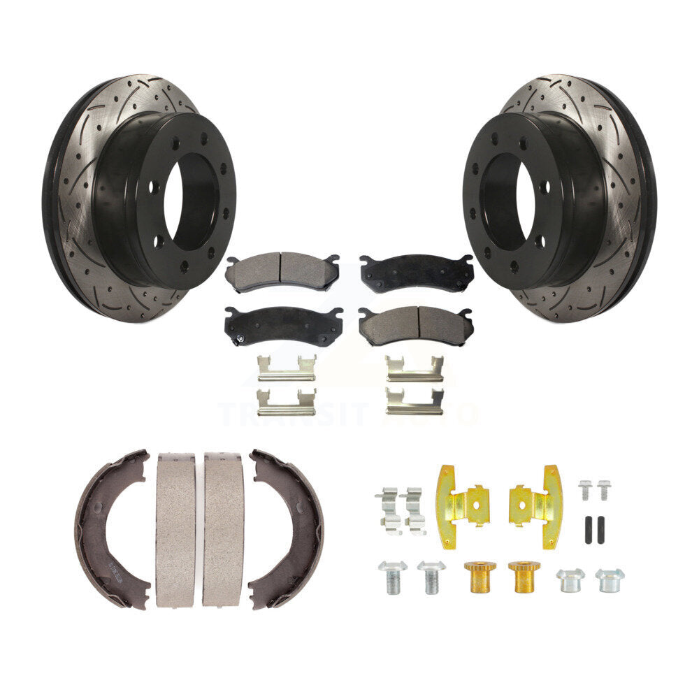 POSITION Disc Drilled & Slotted Rotors Ceramic Pads Parking Brake Shoes Hardware-KDT-102133 Kit.bestparts.ca