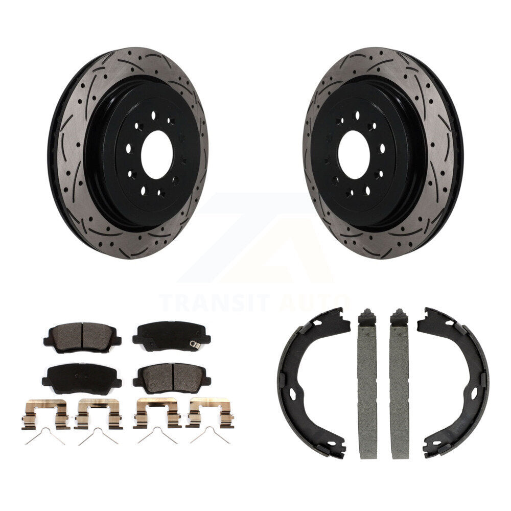 POSITION Disc Drilled & Slotted Rotors Ceramic Pads And Parking Brake Shoes-KDT-102137 Kit.bestparts.ca