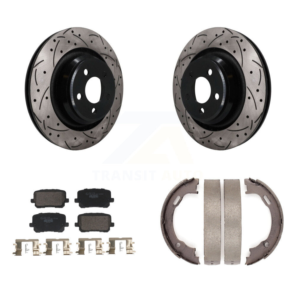 POSITION Disc Drilled & Slotted Rotors Ceramic Pads And Parking Brake Shoes-KDT-102139