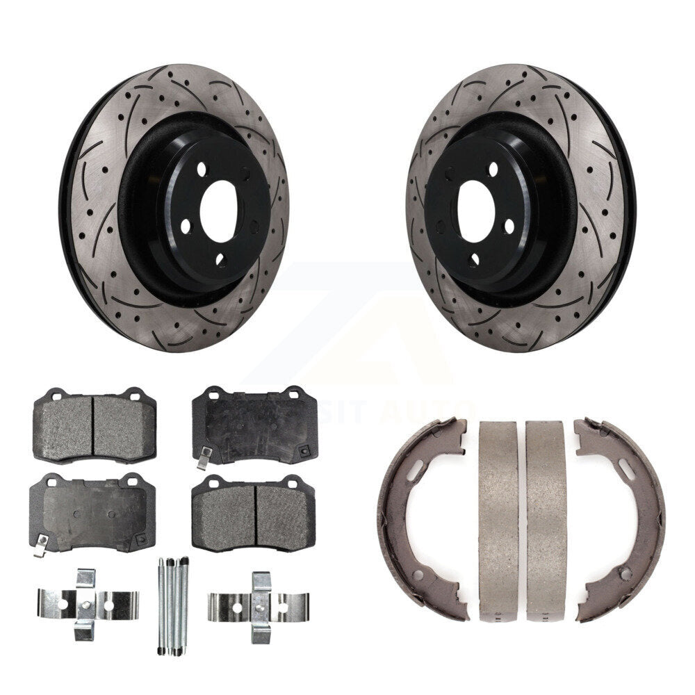 POSITION Disc Drilled & Slotted Rotors Ceramic Pads And Parking Brake Shoes-KDT-102140