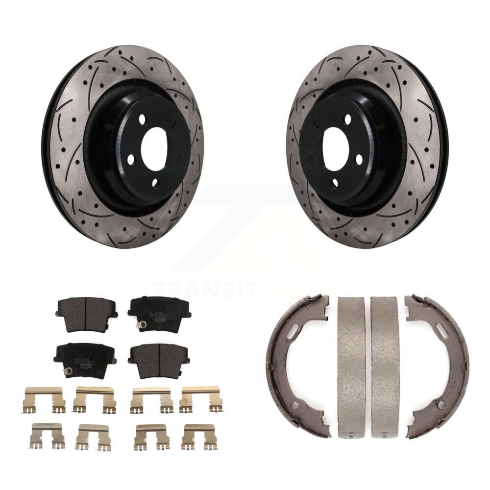 POSITION Disc Drilled & Slotted Rotors Ceramic Pads And Parking Brake Shoes-KDT-102141