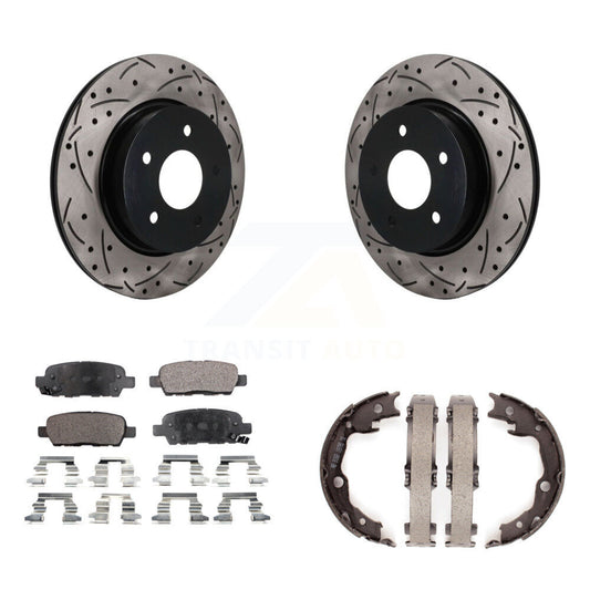 POSITION Disc Drilled & Slotted Rotors Ceramic Pads And Parking Brake Shoes-KDT-102147