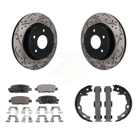 POSITION Disc Drilled & Slotted Rotors Ceramic Pads And Parking Brake Shoes-KDT-102148