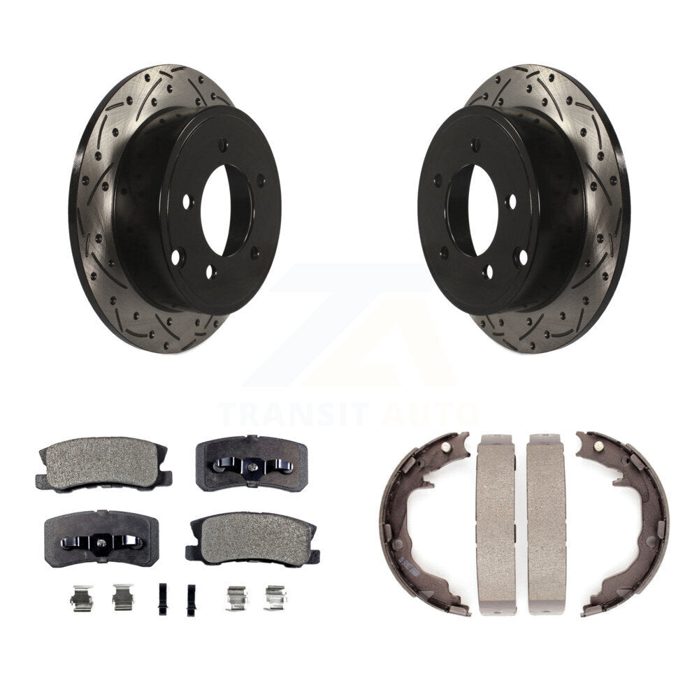 POSITION Disc Drilled & Slotted Rotors Ceramic Pads And Parking Brake Shoes-KDT-102151