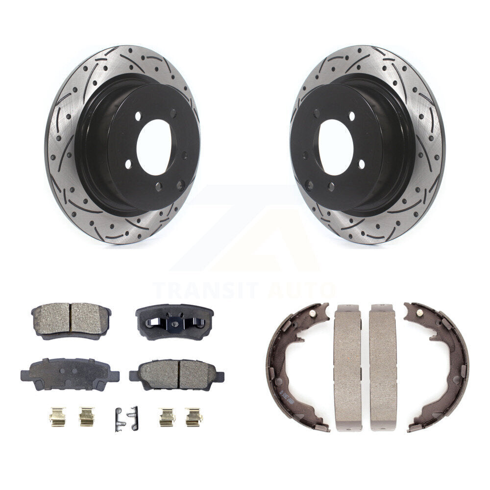 POSITION Disc Drilled & Slotted Rotors Ceramic Pads And Parking Brake Shoes-KDT-102152