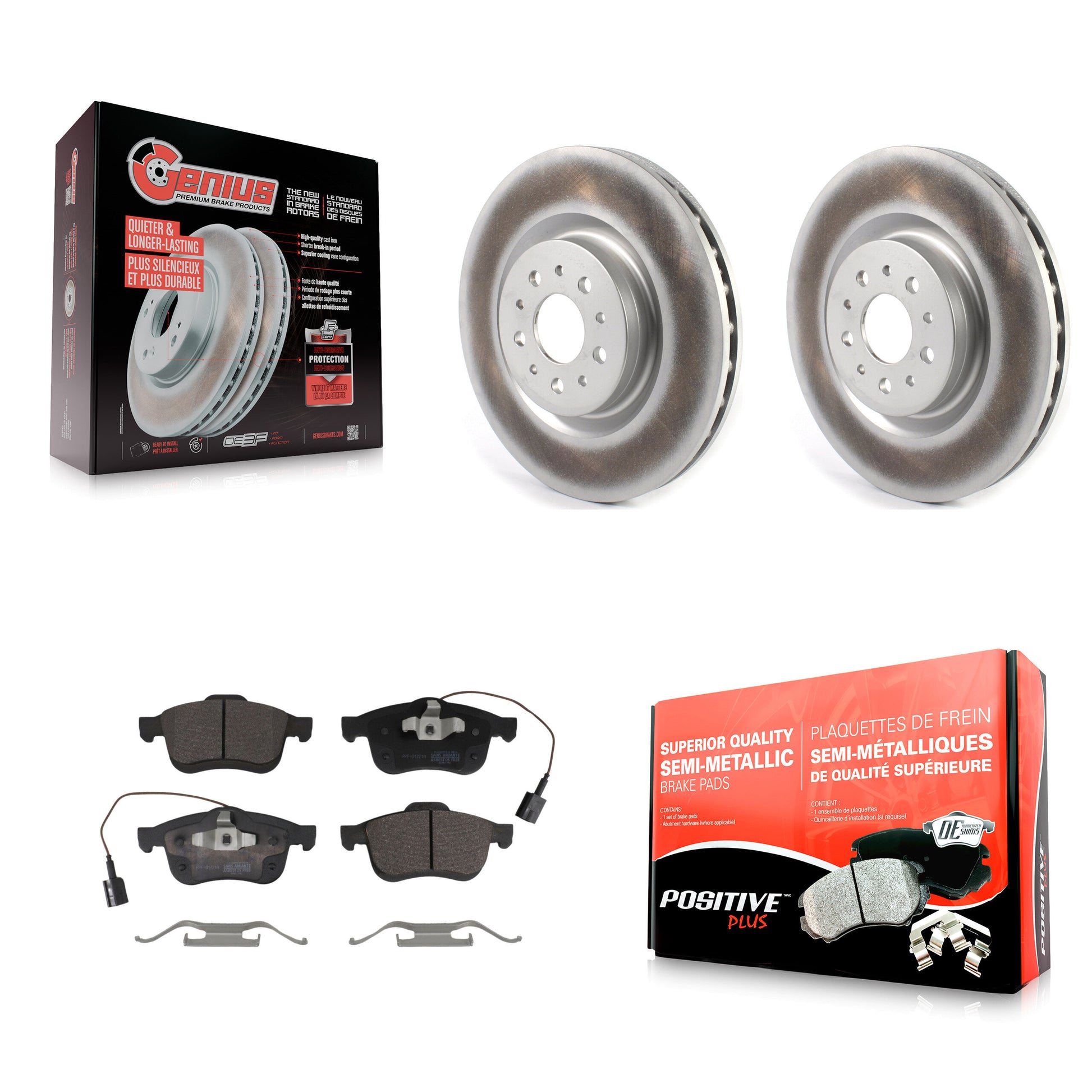 Coated Disc Rotors and Semi-Metallic Brake Pads Kit-KGF-104129