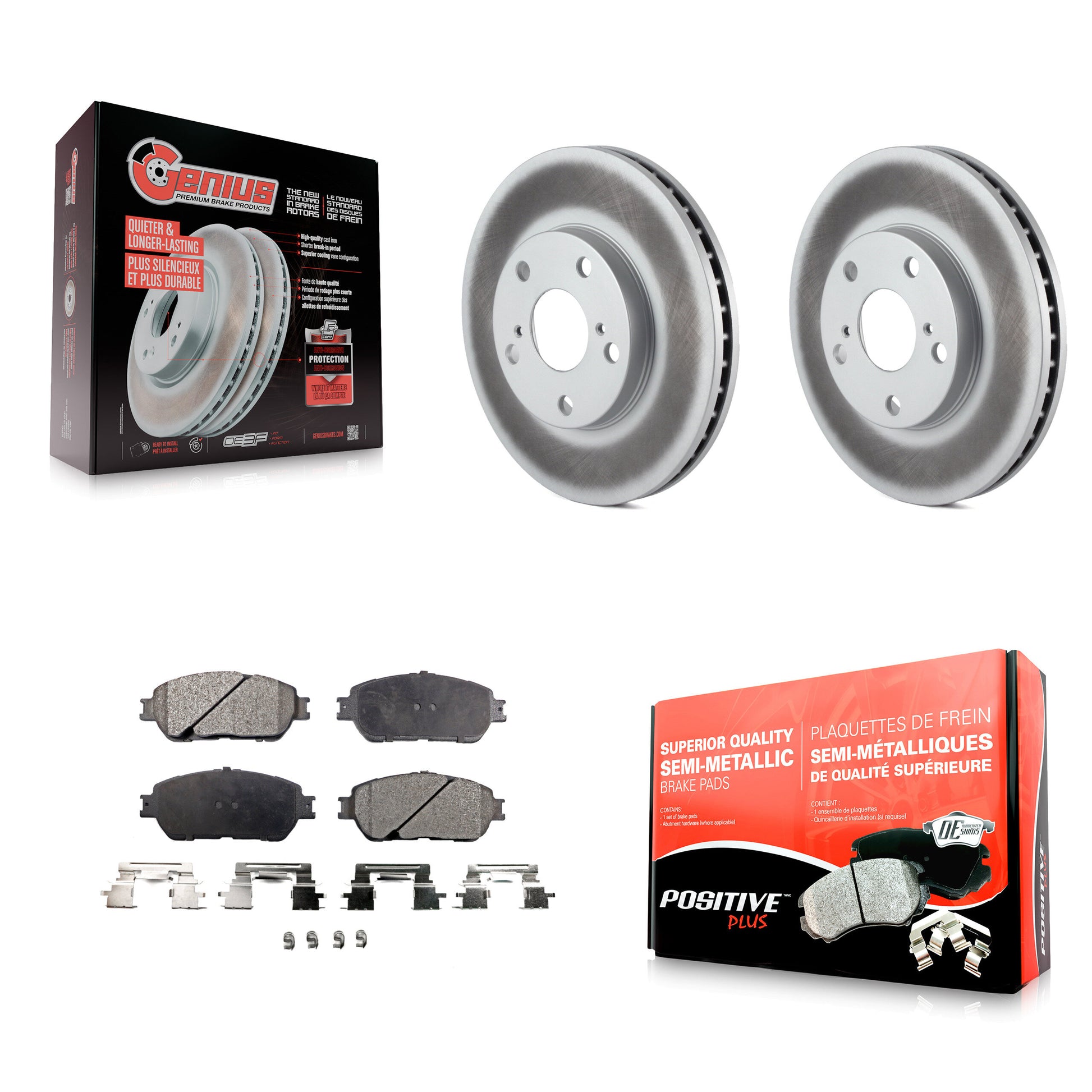 Coated Disc Rotors and Semi-Metallic Brake Pads Kit-KGF-104131
