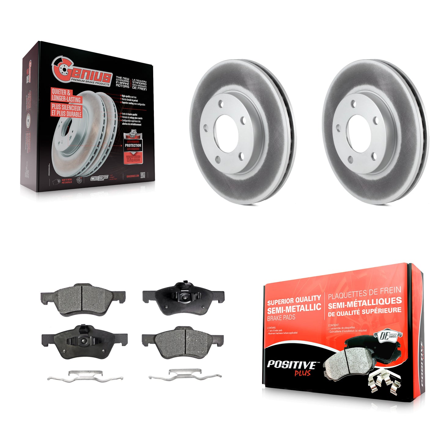 Coated Disc Rotors and Semi-Metallic Brake Pads Kit-KGF-104132 Kit.bestparts.ca