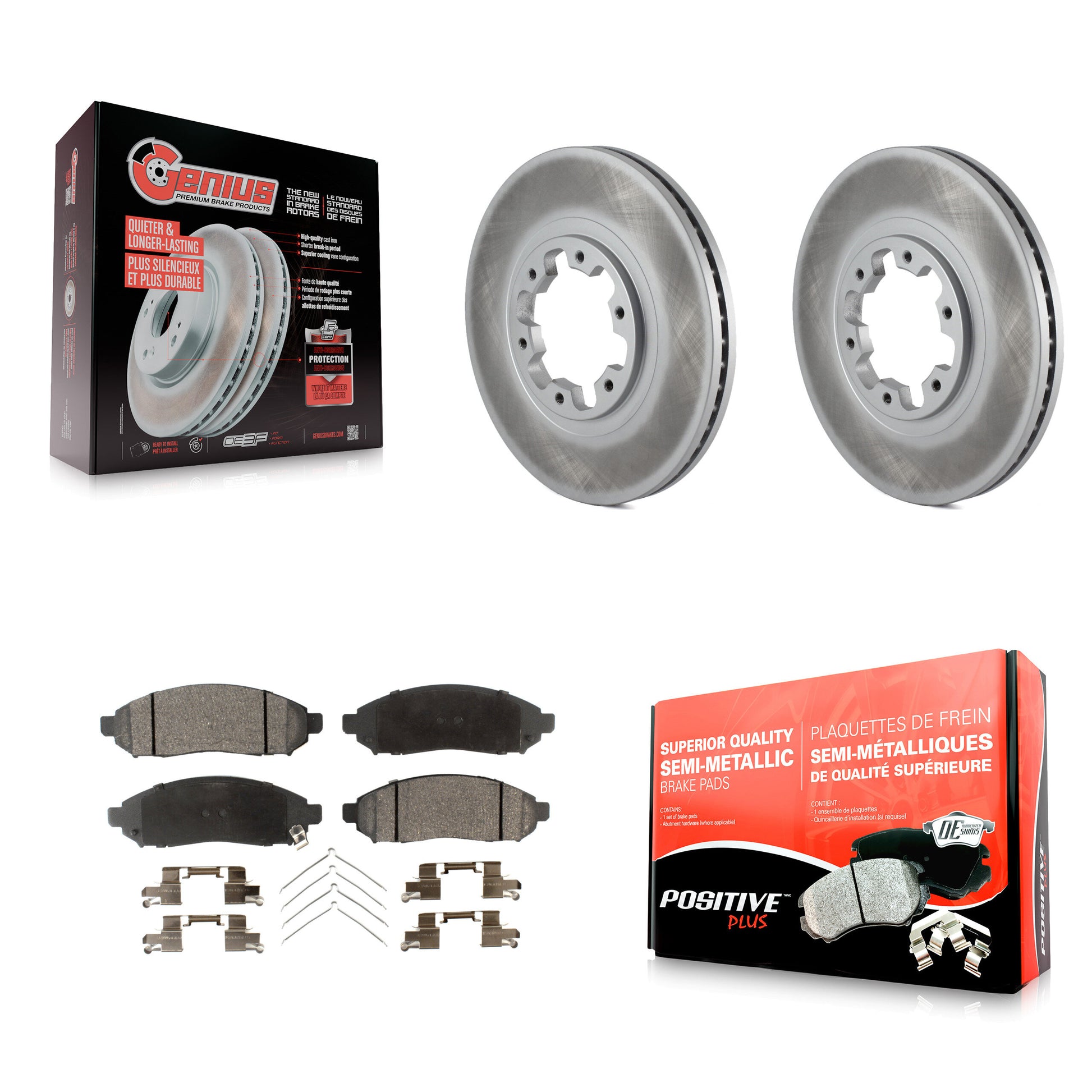 Coated Disc Rotors and Semi-Metallic Brake Pads Kit-KGF-104134
