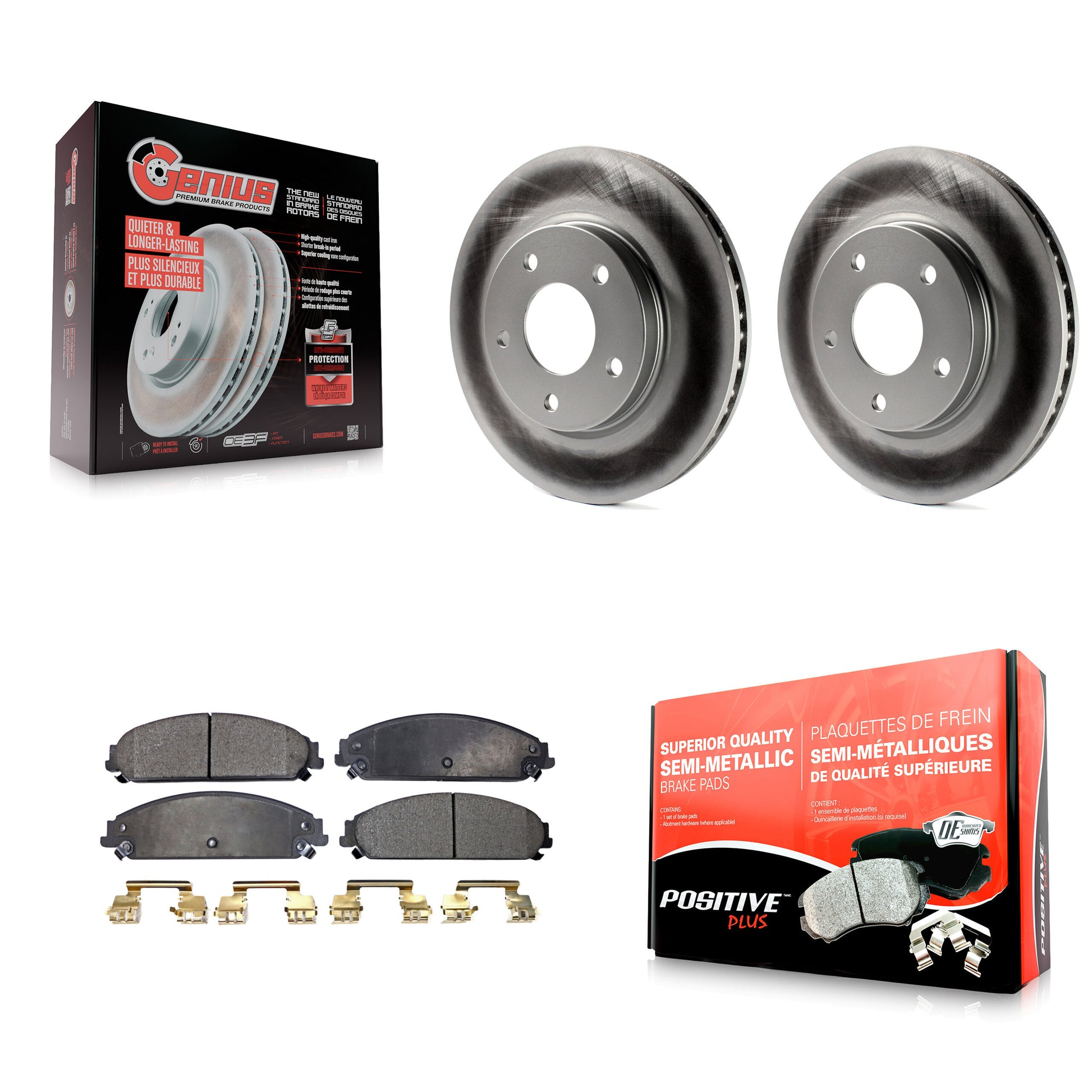 Coated Disc Rotors and Semi-Metallic Brake Pads Kit-KGF-104143