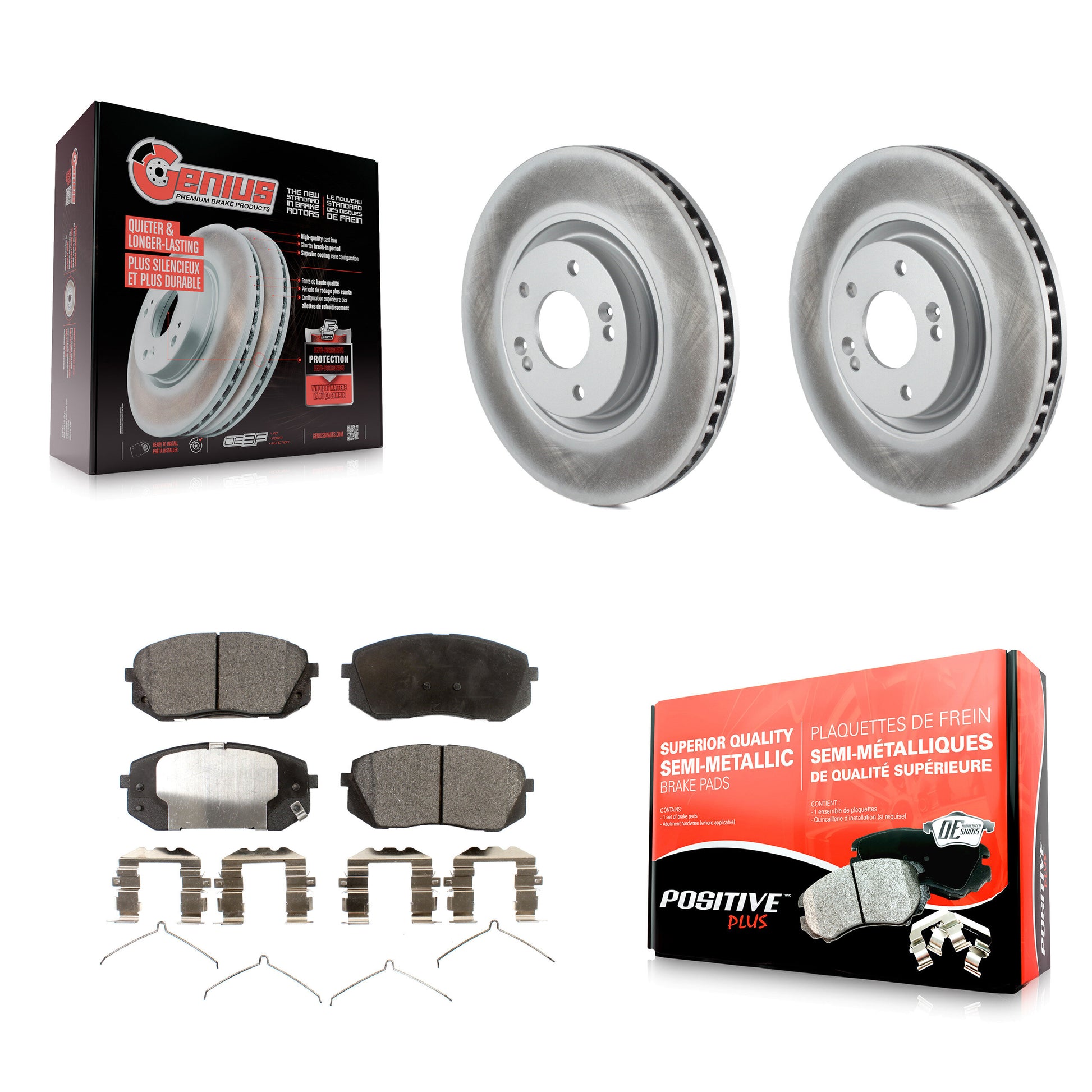 Coated Disc Rotors and Semi-Metallic Brake Pads Kit-KGF-104145